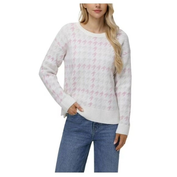NWT 525 Super Soft Crewneck Pullover Ivory Pink Lurex Fair isle Sweater Sz S - Picture 1 of 11